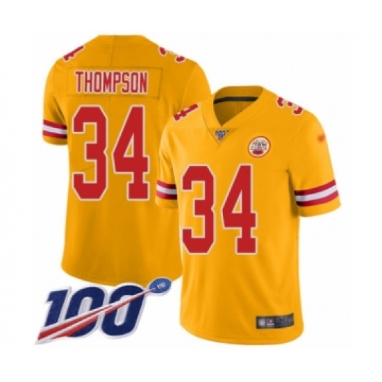Men's Kansas City Chiefs #34 Darwin Thompson Limited Gold Inverted Legend 100th Season Football Jersey - Ujersey