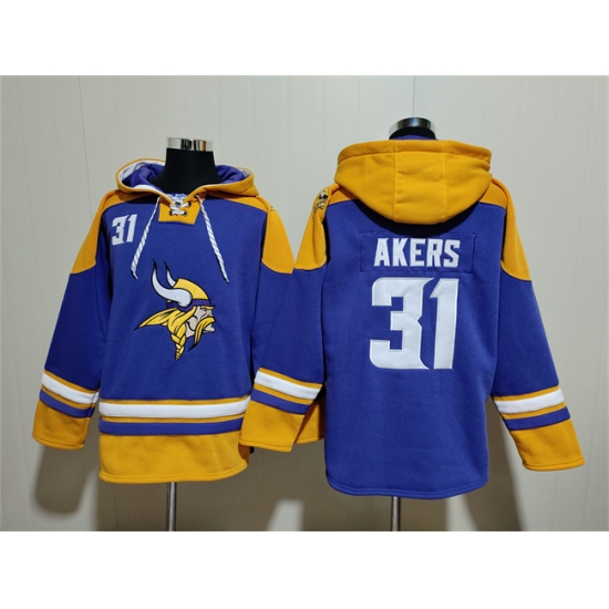 Men's Minnesota Vikings #31 Cam Akers Purple Yellow Ageless Must-Have Lace-Up Pullover Hoodie - Ujersey