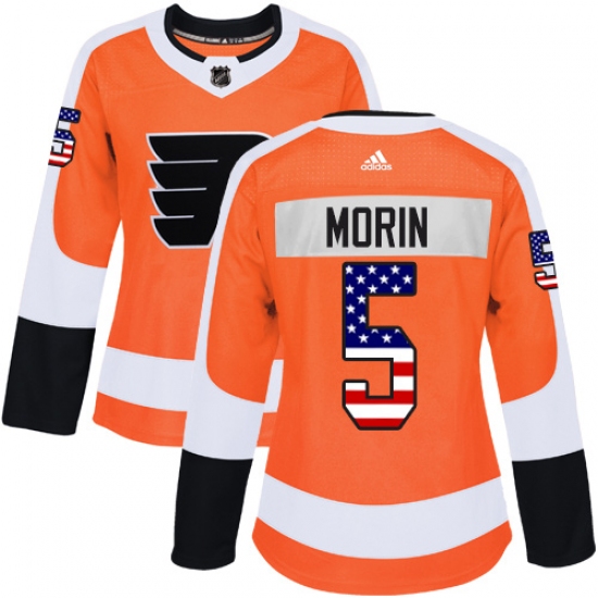 Women's Adidas Philadelphia Flyers #5 Samuel Morin Authentic Orange USA Flag Fashion NHL Jersey