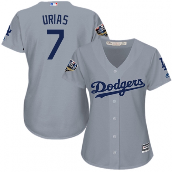 Women's Majestic Los Angeles Dodgers #7 Julio Urias Authentic Grey Road Cool Base 2018 World Series MLB Jersey - Ujersey