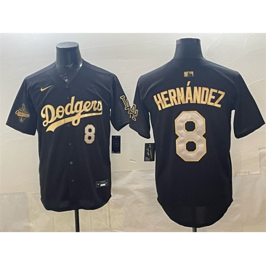 Men's Los Angeles Dodgers #8 Enrique Hernández Black Gold 2025 World Series Champions Limited Stitched Baseball Jersey - Ujersey