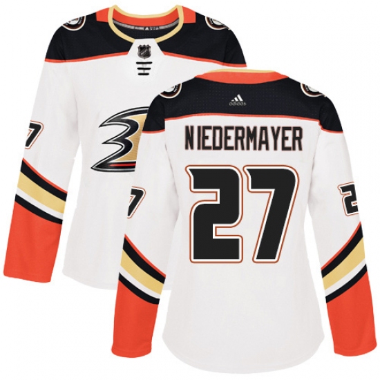 Women's Adidas Anaheim Ducks #27 Scott Niedermayer Authentic White Away NHL Jersey