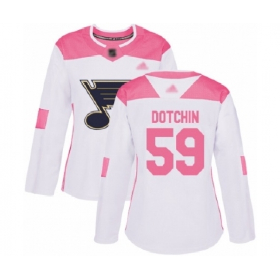 Women's St. Louis Blues #59 Jake Dotchin Authentic White Pink Fashion Hockey Jersey - Ujersey