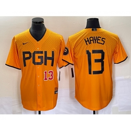 Men's Nike Pittsburgh Pirates #13 KeBryan Hayes Number Gold 2023 City Connect Stitched Jersey - Ujersey