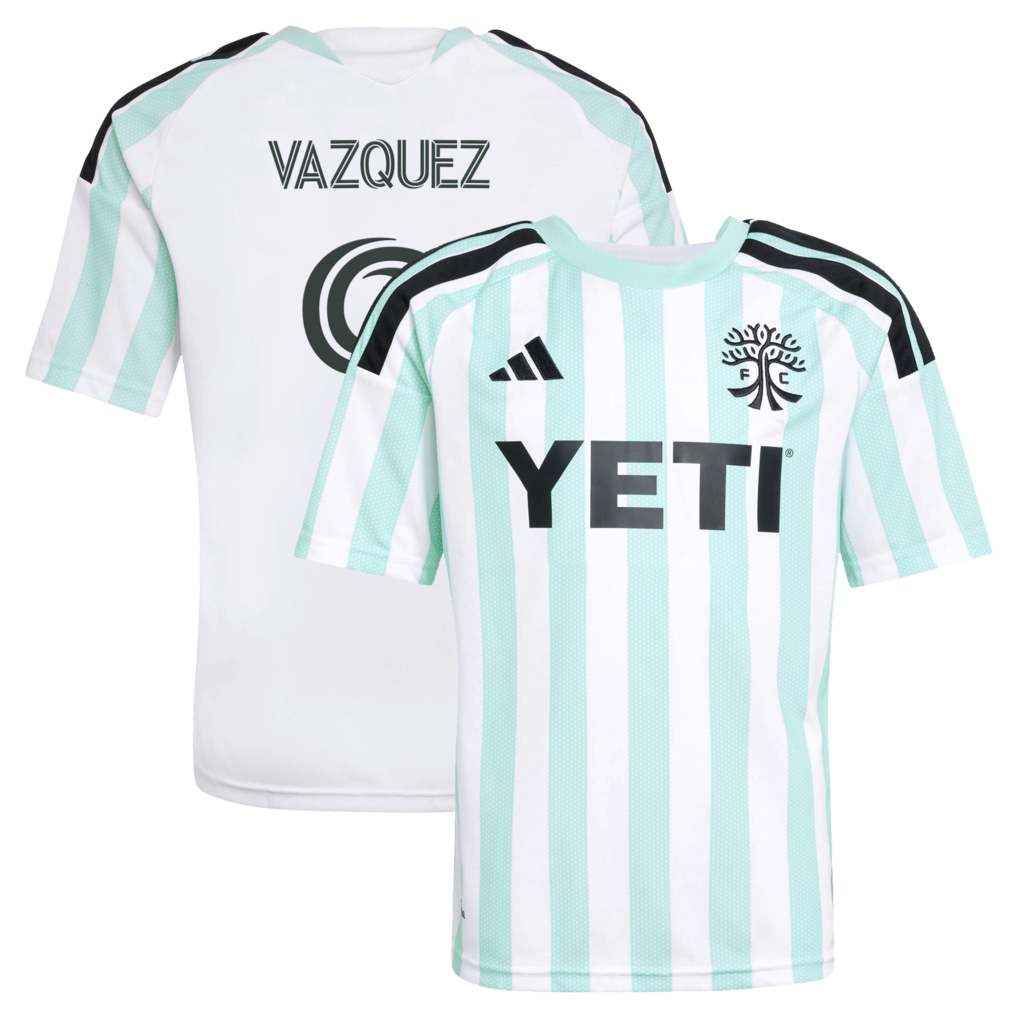 Youth Austin FC Brandon Vazquez adidas White 2026 The Rooted Kit Replica Jersey - Ujersey