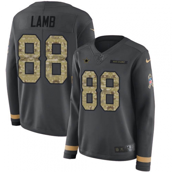 Women's Dallas Cowboys #88 CeeDee Lamb Anthracite Salute to Service Stitched Limited Therma Long Sleeve Jersey - Ujersey
