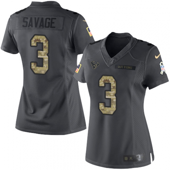 Women's Nike Houston Texans #3 Tom Savage Limited Black 2016 Salute to Service NFL Jersey - Ujersey