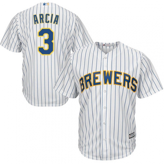 Men's Majestic Milwaukee Brewers #3 Orlando Arcia Replica White Alternate Cool Base MLB Jersey - Ujersey