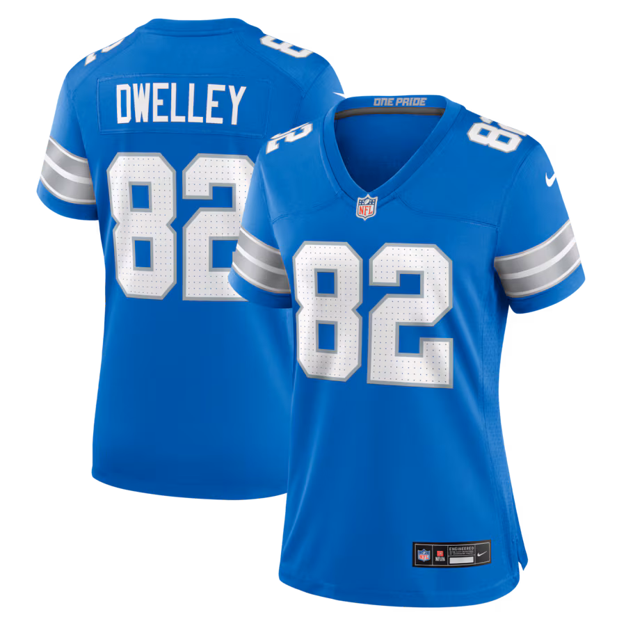 Women's Detroit Lions Ross Dwelley Nike Blue Team Game Jersey - Ujersey