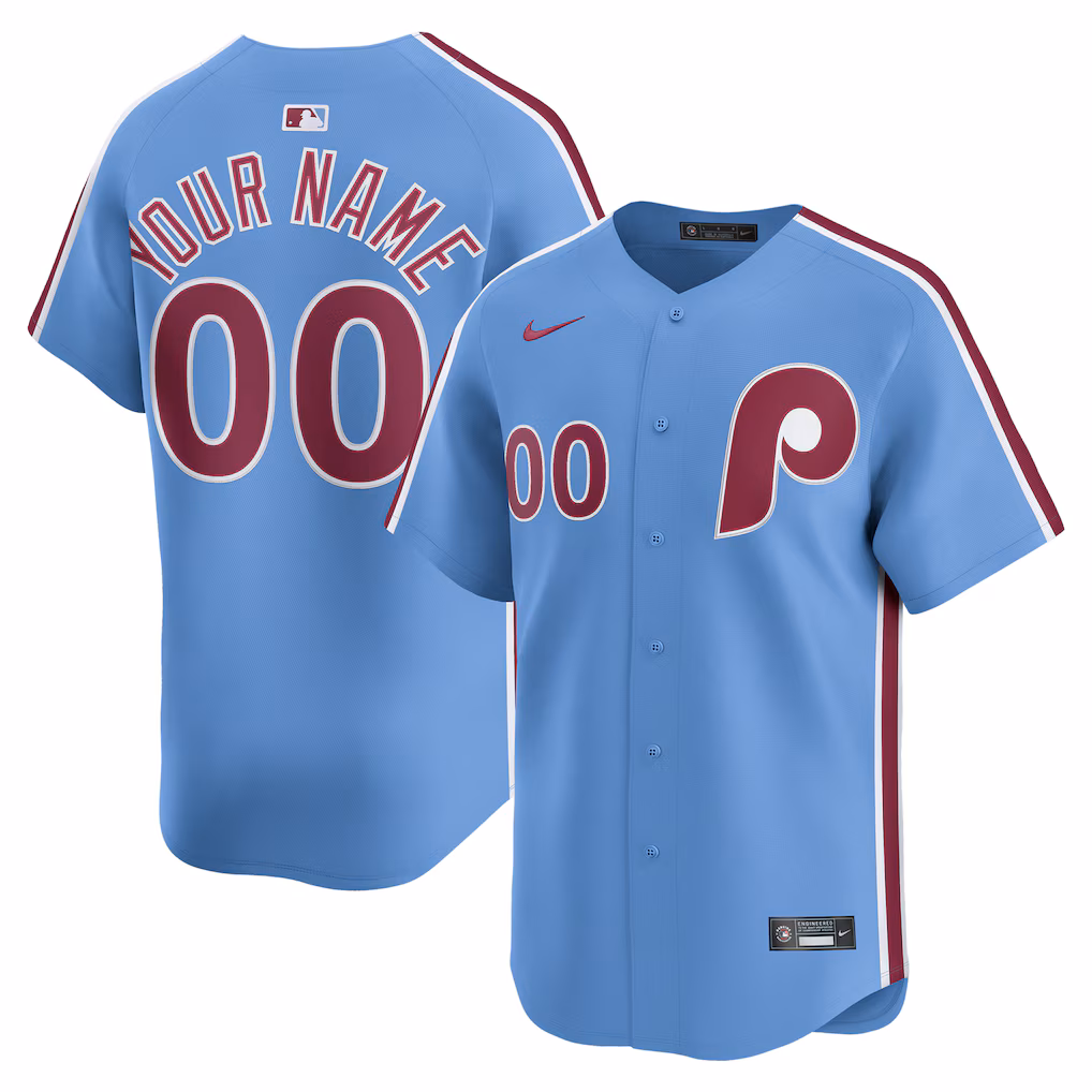 Men's Philadelphia Phillies Nike Light Blue Alternate Limited Custom Jersey - Ujersey