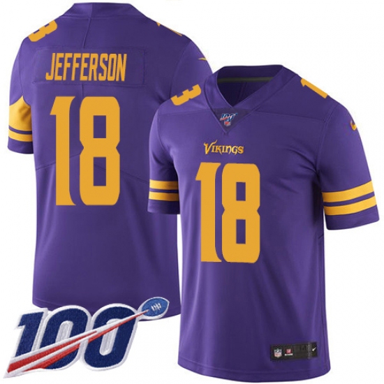 Youth Minnesota Vikings #18 Justin Jefferson Purple Stitched NFL Limited Rush 100th Season Jersey - Ujersey