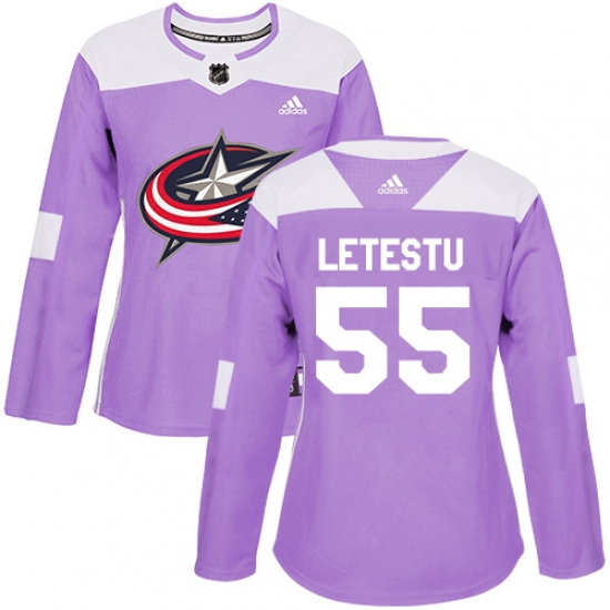 Women's Adidas Columbus Blue Jackets #55 Mark Letestu Authentic Purple Fights Cancer Practice NHL Jersey - Ujersey