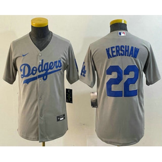 Youth Los Angeles Dodgers #22 Clayton Kershaw Grey Stitched Cool Base Nike Jersey - Ujersey
