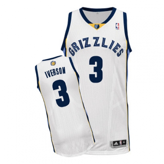 Men's Adidas Memphis Grizzlies #3 Allen Iverson Authentic White Home NBA Jersey - Ujersey