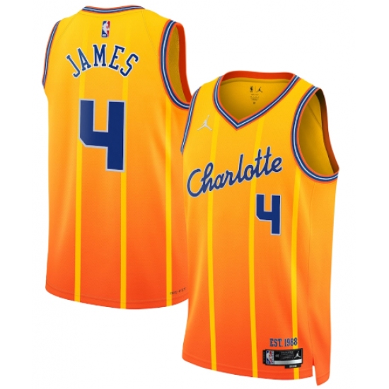 Men's Charlotte Hornets #4 Sion James Gold 2025-26 City Edition Swingman Stitched Jersey - Ujersey