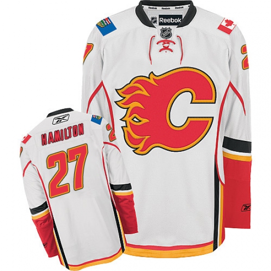 Men's Reebok Calgary Flames #27 Dougie Hamilton Authentic White Away NHL Jersey - Ujersey
