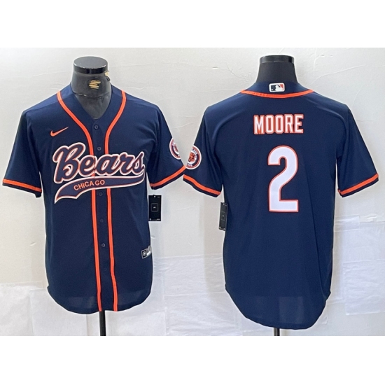 Men's Chicago Bears #2 DJ Moore Navy BlueWith Cool Base Stitched Baseball Jersey - Ujersey