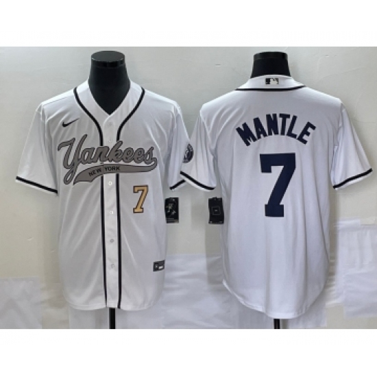 Men's New York Yankees #7 Mickey Mantle Number White Cool Base Stitched Baseball Jersey - Ujersey