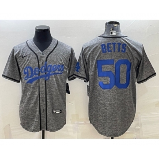 Men's Los Angeles Dodgers #50 Mookie Betts Grey Gridiron Cool Base Stitched Baseball Jersey - Ujersey