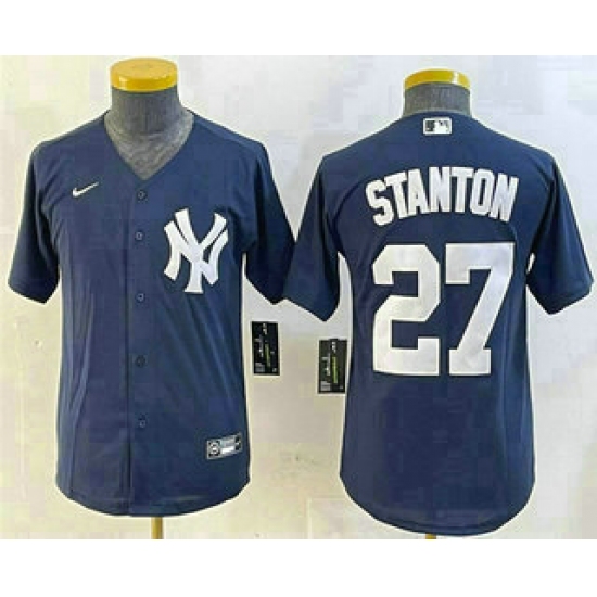 Youth New York Yankees #27 Giancarlo Stanton Navy Cool Base Stitched Jersey - Ujersey