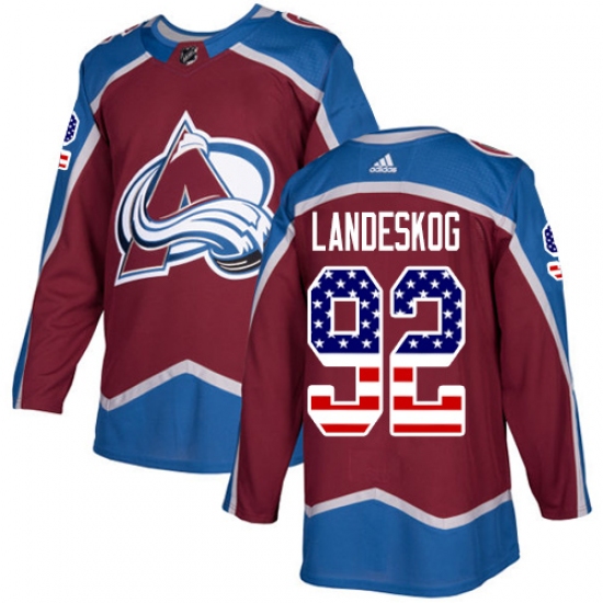 Men's Adidas Colorado Avalanche #92 Gabriel Landeskog Authentic Burgundy Red USA Flag Fashion NHL Jersey