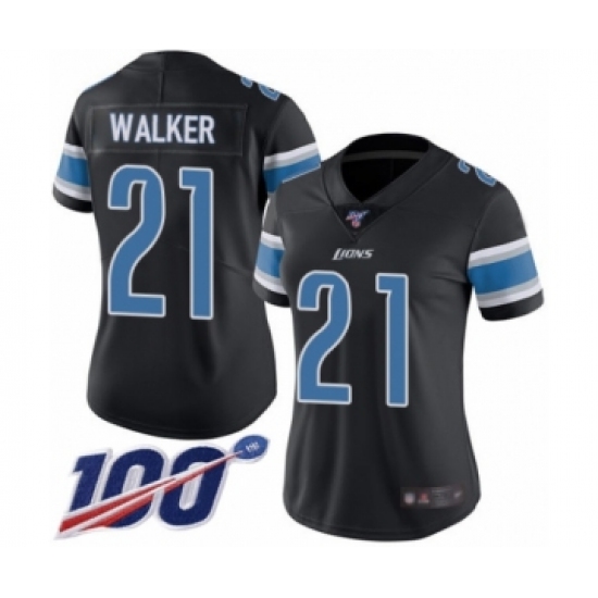 Women's Detroit Lions #21 Tracy Walker Limited Black Rush Vapor Untouchable 100th Season Football Jersey - Ujersey