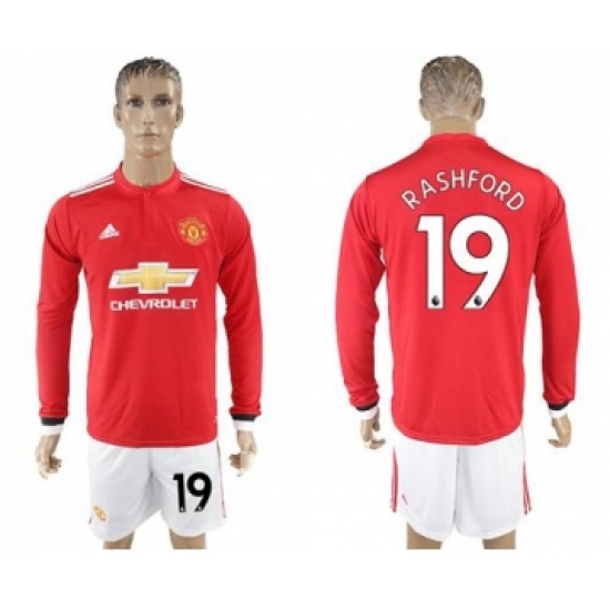 Manchester United #19 Rashford Red Home Long Sleeves Soccer Club Jersey
