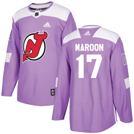 Men's Adidas New Jersey Devils #17 Patrick Maroon Authentic Purple Fights Cancer Practice NHL Jersey - Ujersey
