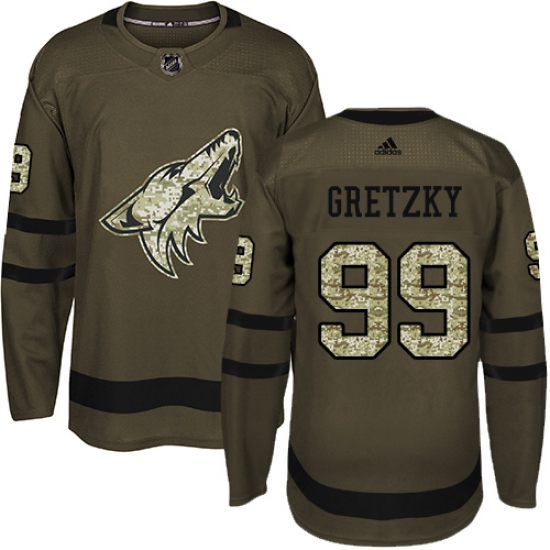 Youth Adidas Arizona Coyotes #99 Wayne Gretzky Premier Green Salute to Service NHL Jersey