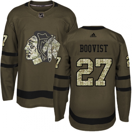 Youth Adidas Chicago Blackhawks #27 Adam Boqvist Authentic Green Salute to Service NHL Jersey - Ujersey