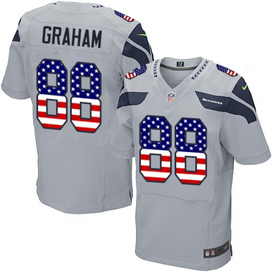 Men's Nike Seattle Seahawks #88 Jimmy Graham Elite Grey Alternate USA Flag Fashion NFL Jersey - ujerseystore