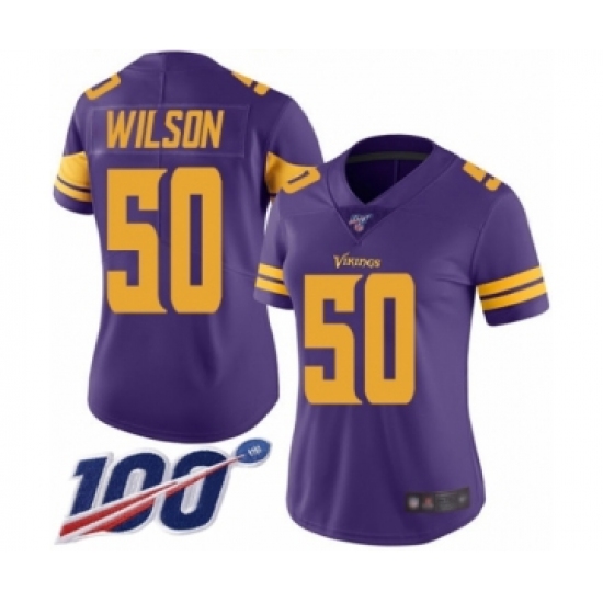 Women's Minnesota Vikings #50 Eric Wilson Limited Purple Rush Vapor Untouchable 100th Season Football Jersey - Ujersey