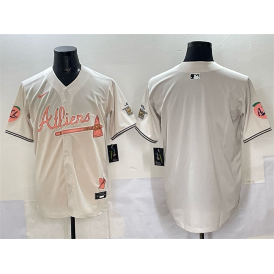 Men's Atlanta Braves Blank Cream 2024 Atliens & Peach With Outkast Vapor Limited Stitched Baseball Jersey - Ujersey