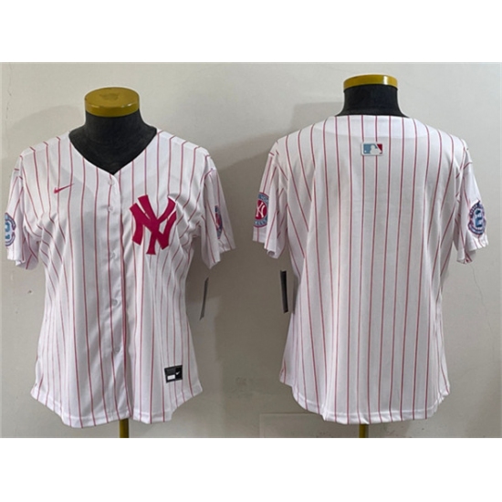 Youth New York Yankees Blank White Pink Pinstripe Limited Stitched Baseball Jersey