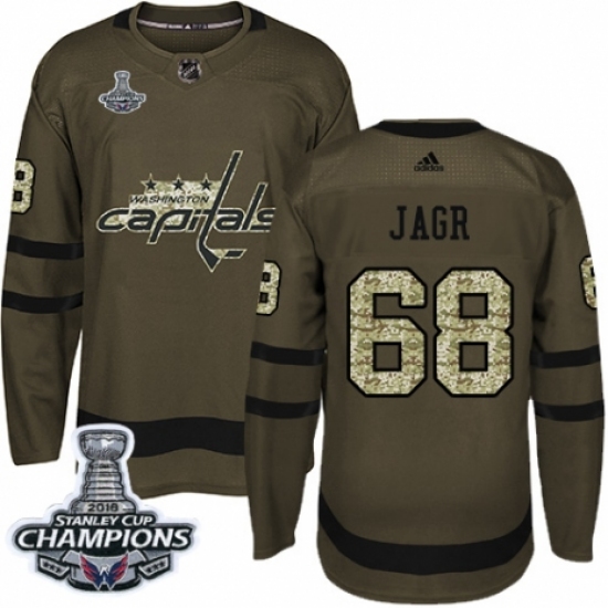 Men's Adidas Washington Capitals #68 Jaromir Jagr Authentic Green Salute to Service 2018 Stanley Cup Final Champions NHL Jersey - Ujersey