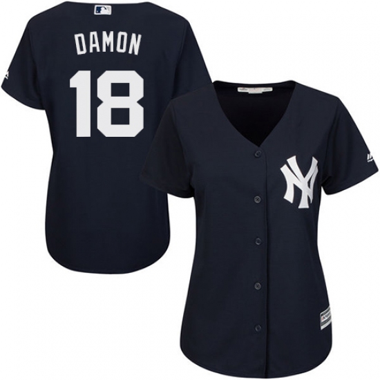 Women's Majestic New York Yankees #18 Johnny Damon Authentic Navy Blue Alternate MLB Jersey - Ujersey