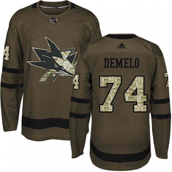 Youth Adidas San Jose Sharks #74 Dylan DeMelo Authentic Green Salute to Service NHL Jersey