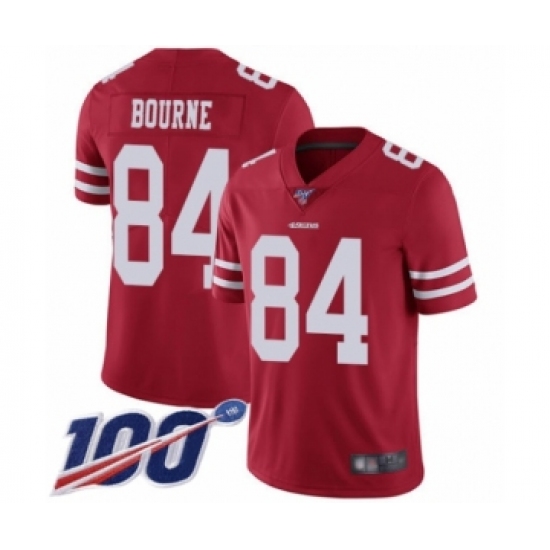 Men's San Francisco 49ers #84 Kendrick Bourne Red Team Color Vapor Untouchable Limited Player 100th Season Football Jersey - Ujersey