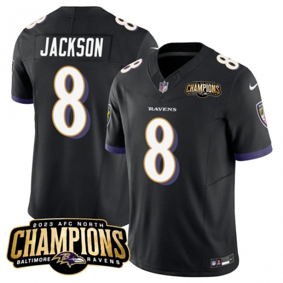 Men's Baltimore Ravens #8 Lamar Jackson Black 2023 F.U.S.E. AFC North Champions Vapor Limited Football Stitched Jersey - Ujersey