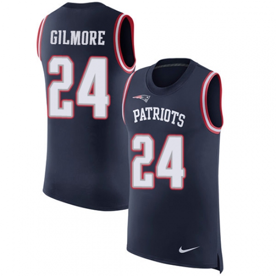 Men's Nike New England Patriots #24 Stephon Gilmore Limited Navy Blue Rush Player Name & Number Tank Top NFL Jersey - Ujersey