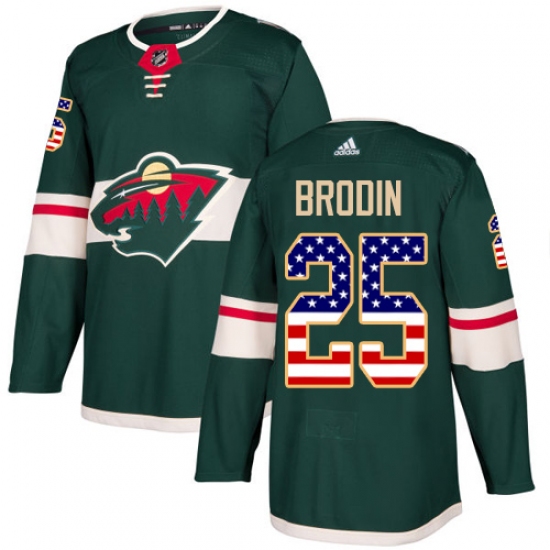 Youth Adidas Minnesota Wild #25 Jonas Brodin Authentic Green USA Flag Fashion NHL Jersey - Ujersey