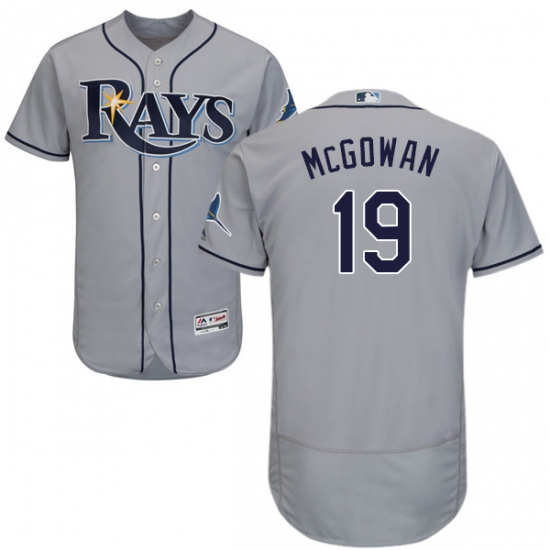 Men's Majestic Tampa Bay Rays #19 Dustin McGowan Grey Road Flex Base Authentic Collection MLB Jersey - Ujersey