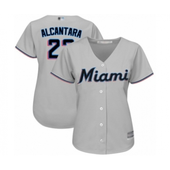 Women's Miami Marlins #22 Sandy Alcantara Authentic Grey Road Cool Base Baseball Jersey