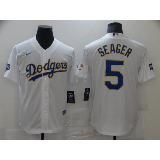 Men's Nike Los Angeles Dodgers #5 Corey Seager White Game Champions Jersey - Ujersey