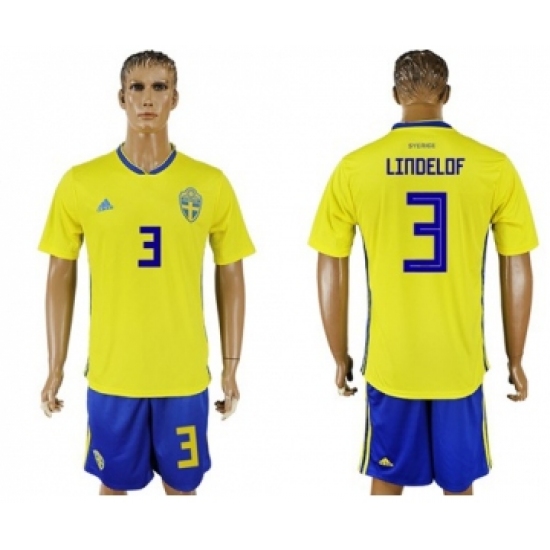 Sweden #3 Lindelof Home Soccer Country Jersey