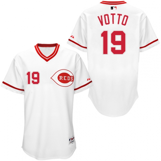 Men's Majestic Cincinnati Reds #19 Joey Votto Replica White 1990 Turn Back The Clock MLB Jersey - Ujersey