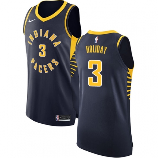 Men's Nike Indiana Pacers #3 Aaron Holiday Authentic Navy Blue NBA Jersey - Icon Edition - Ujersey