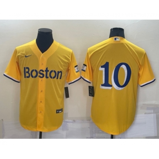 Men's Boston Red Sox #10 Trevor Story Gold 2021 City Connect Stitched Baseball Jersey - Ujersey
