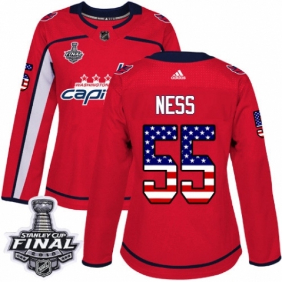 Women's Adidas Washington Capitals #55 Aaron Ness Authentic Red USA Flag Fashion 2018 Stanley Cup Final NHL Jersey - Ujersey
