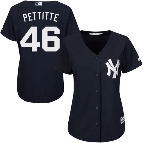 Women's Majestic New York Yankees #46 Andy Pettitte Authentic Navy Blue Alternate MLB Jersey - Ujersey